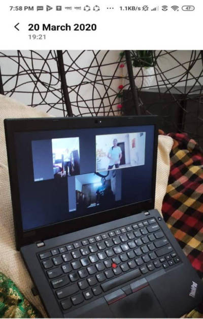 The first Fitness Funda Zoom class on a laptop, 20 March 2020